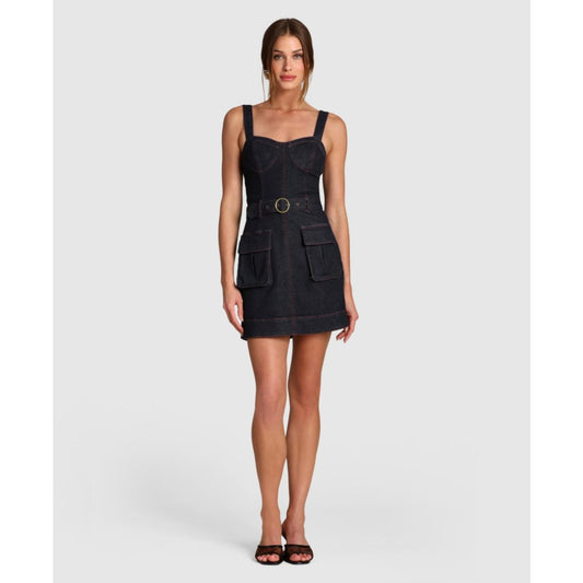 Avec Les Filles Women's Utility Sweetheart Neck Mini Dress