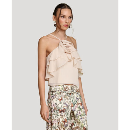 Avec Les Filles Women's Ruffle Halter Neck Top
