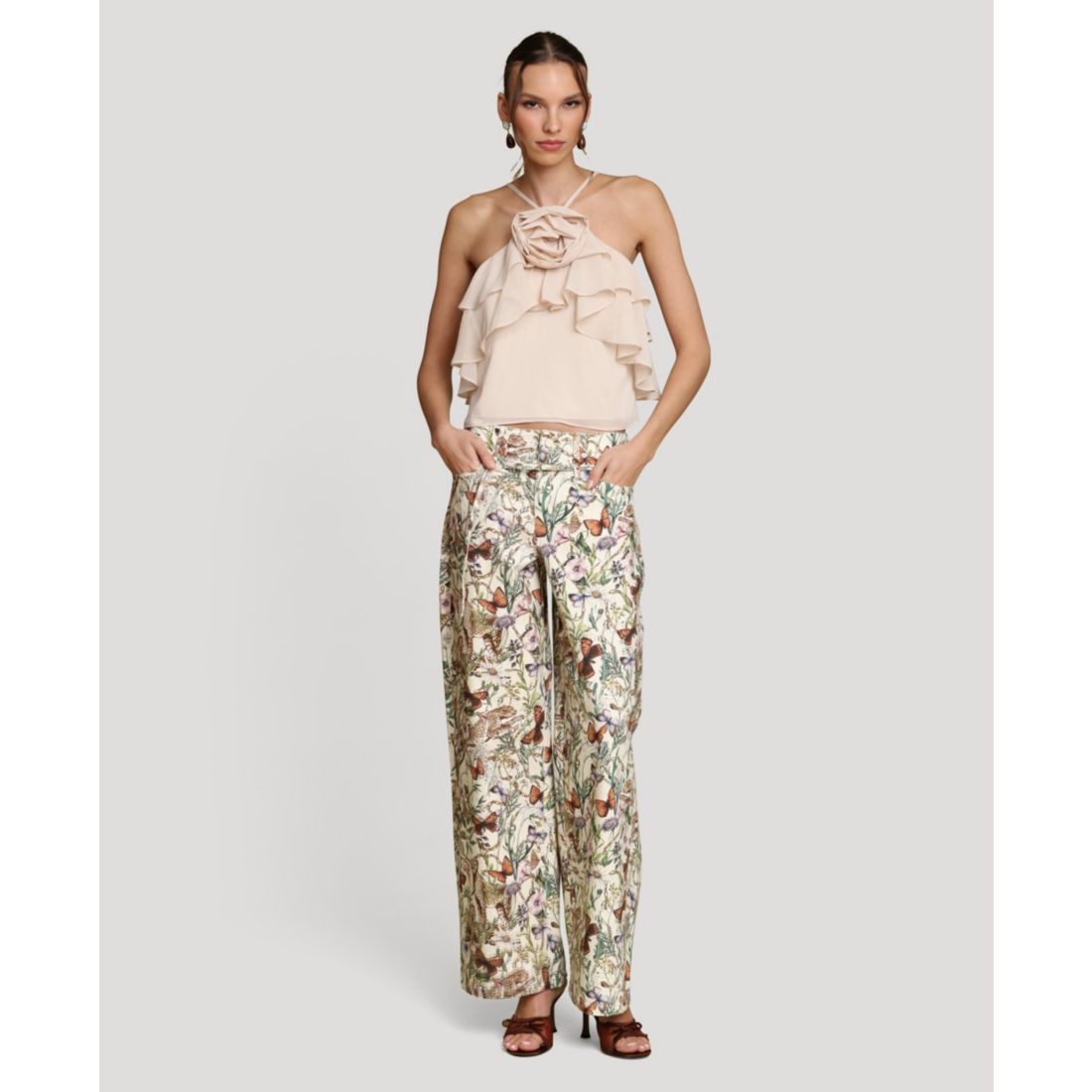 Avec Les Filles Women's Ruffle Halter Neck Top