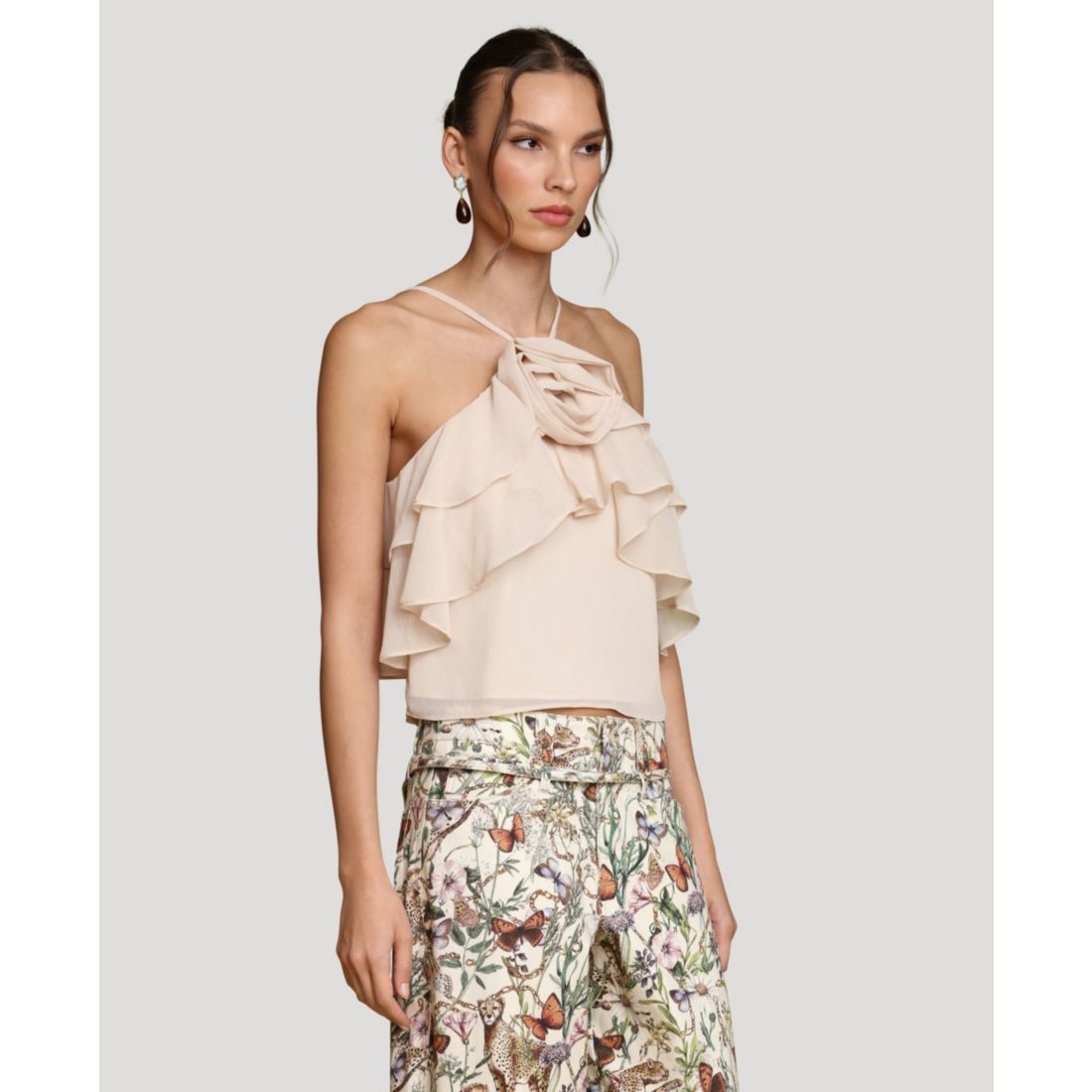Avec Les Filles Women's Ruffle Halter Neck Top