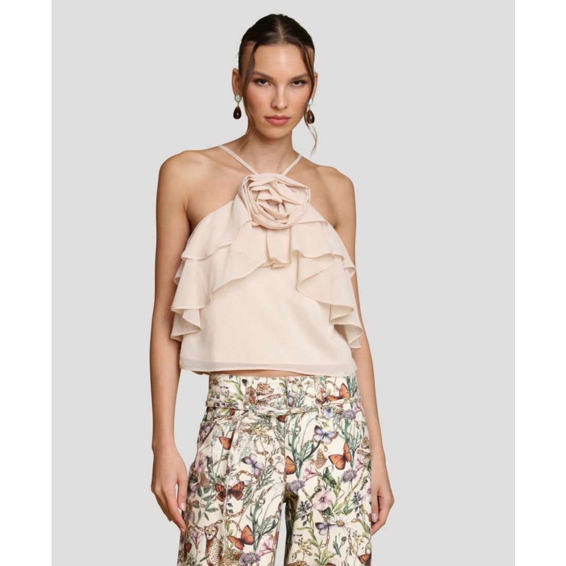 Avec Les Filles Women's Ruffle Halter Neck Top