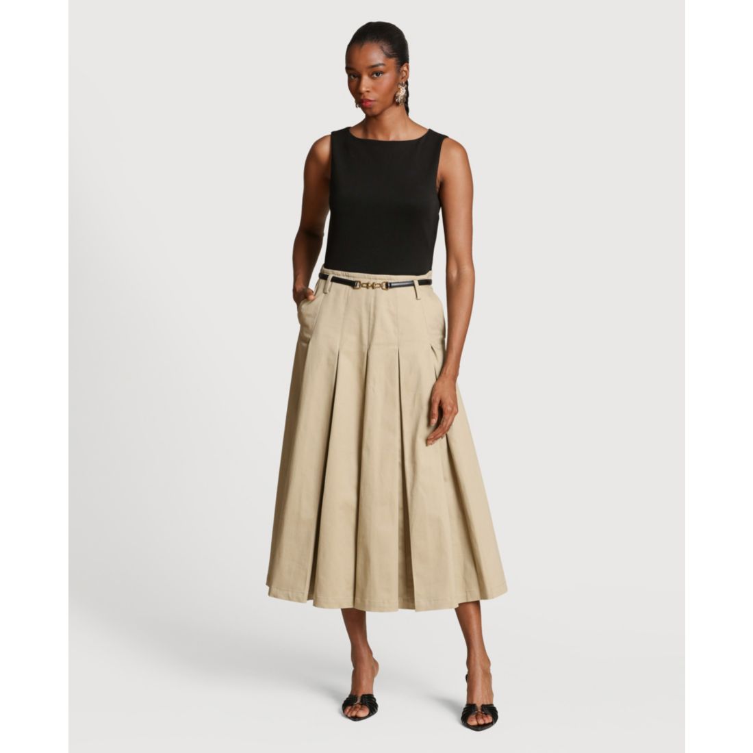 Avec Les Filles Women's Release Pleat Skirt Combo Dress
