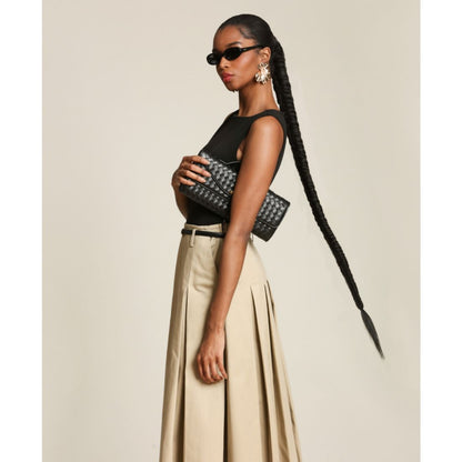 Avec Les Filles Women's Release Pleat Skirt Combo Dress