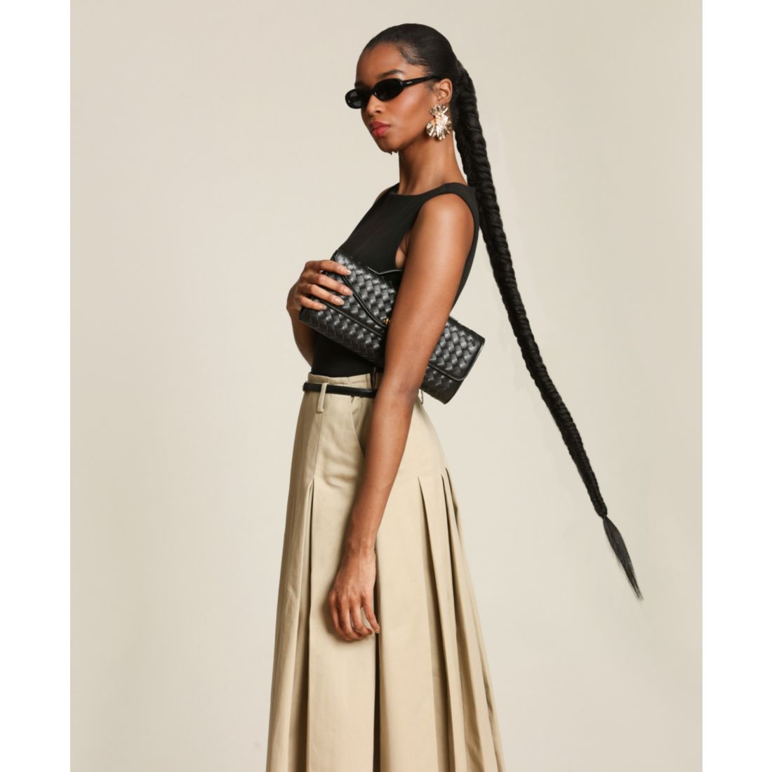 Avec Les Filles Women's Release Pleat Skirt Combo Dress