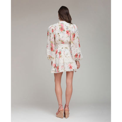 Avec Les Filles Women's Floral-Print Lace-Trim Chiffon Dress