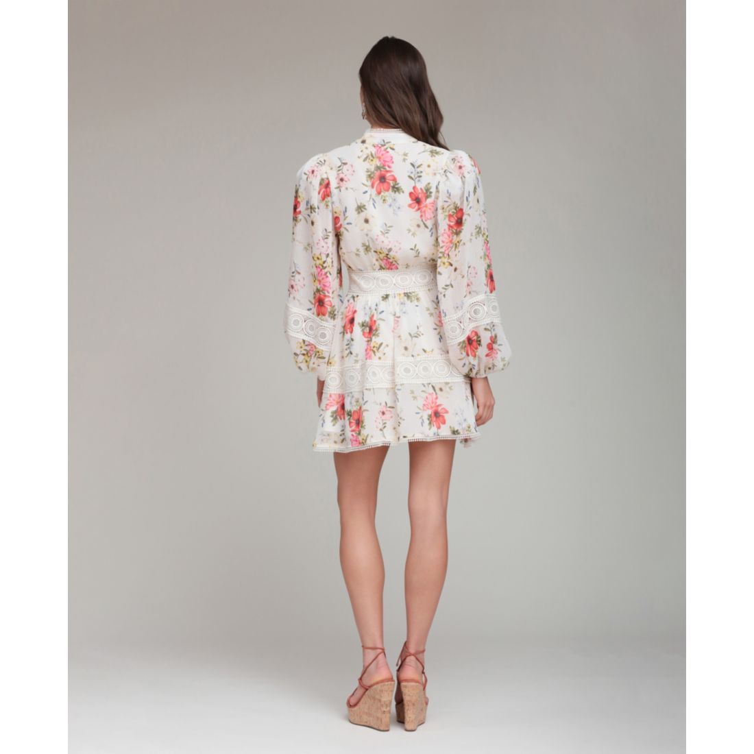 Avec Les Filles Women's Floral-Print Lace-Trim Chiffon Dress