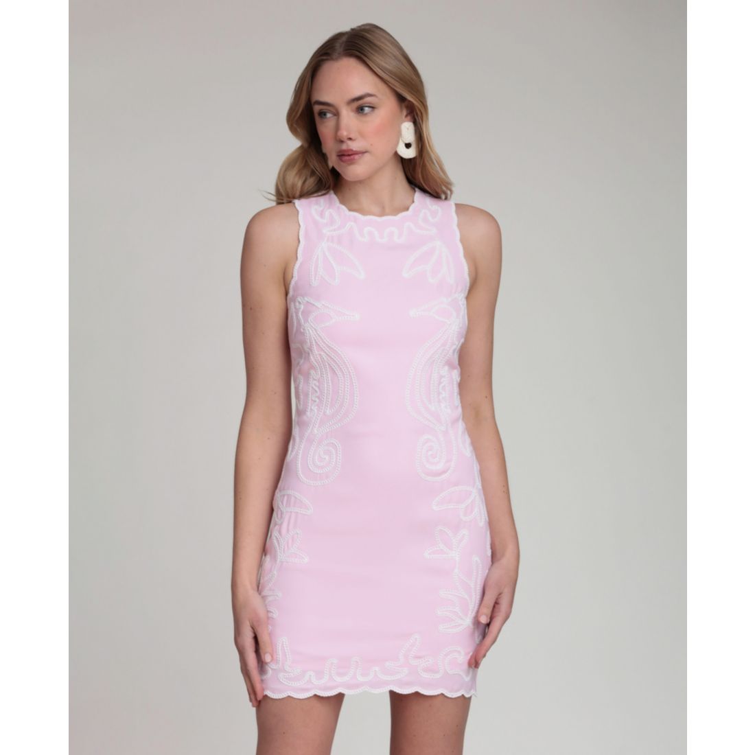 Avec Les Filles Women's Seahorse Embroidery Mini Dress