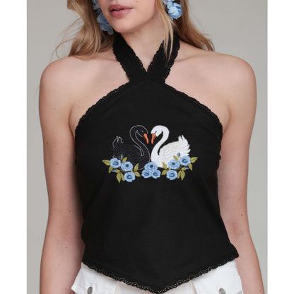 Avec Les Filles Women's Halter Tie-Neck Top