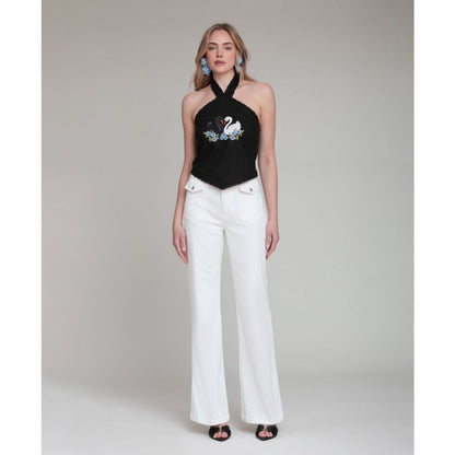 Avec Les Filles Women's Halter Tie-Neck Top