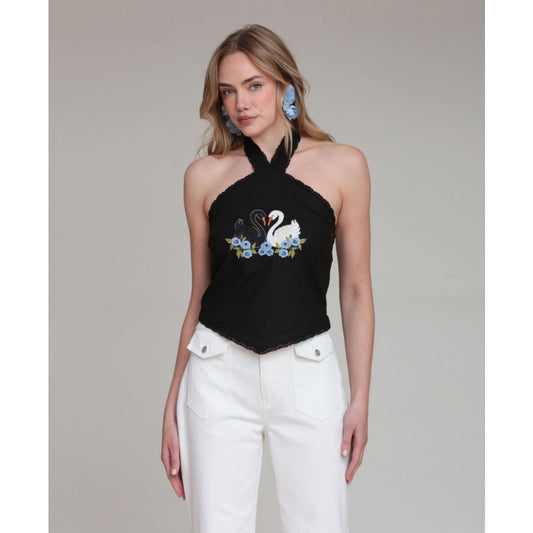 Avec Les Filles Women's Halter Tie-Neck Top