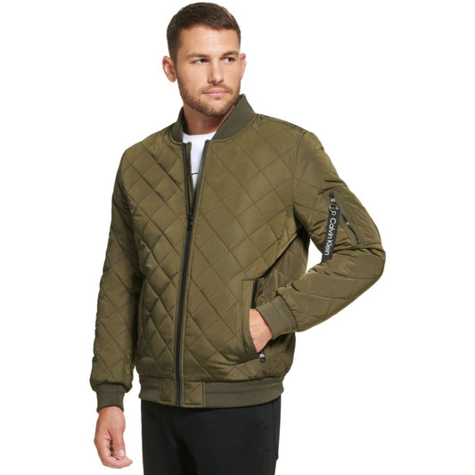 Calvin Klein Men's Quilted Baseball Jacket with Rib-Knit Trim