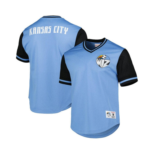 Mitchell & Ness Men's Sky-Blue Sporting Kansas City Mesh V-Neck T-Shirt