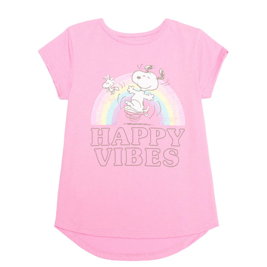 Disney Little Girls Peanuts Snoopy Happy Vibes Short Sleeve T-shirt