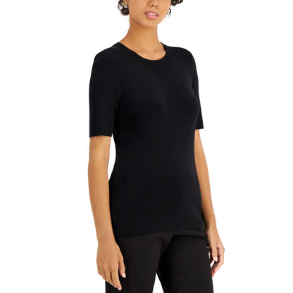 Tahari Asl Women's Fine-Rib Crewneck Sweater T-Shirt, Regular & Petite