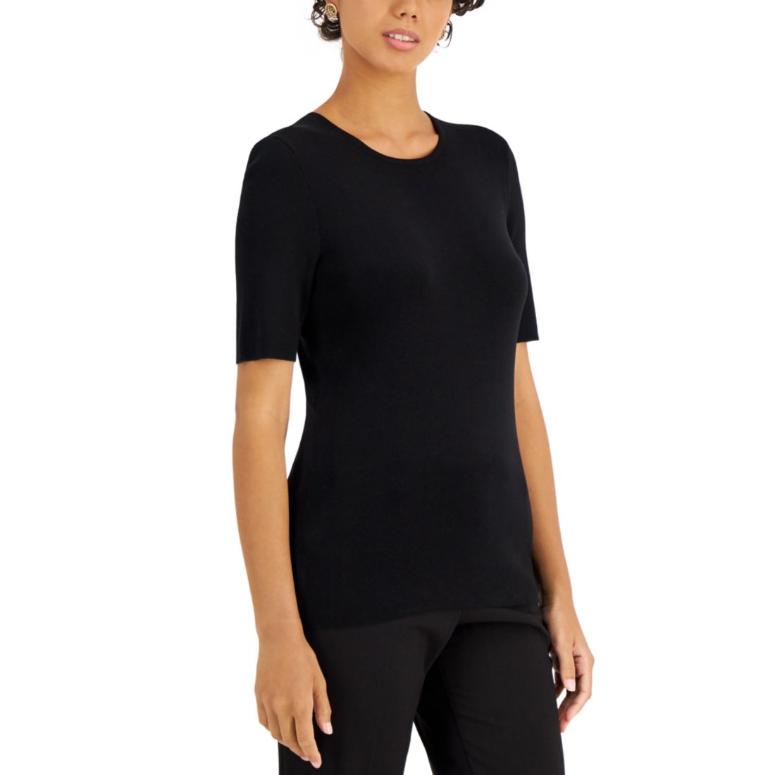 Tahari Asl Women's Fine-Rib Crewneck Sweater T-Shirt, Regular & Petite