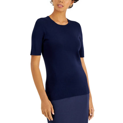 Tahari Asl Women's Fine-Rib Crewneck Sweater T-Shirt, Regular & Petite