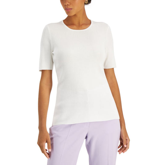 Tahari Asl Women's Fine-Rib Crewneck Sweater T-Shirt, Regular & Petite