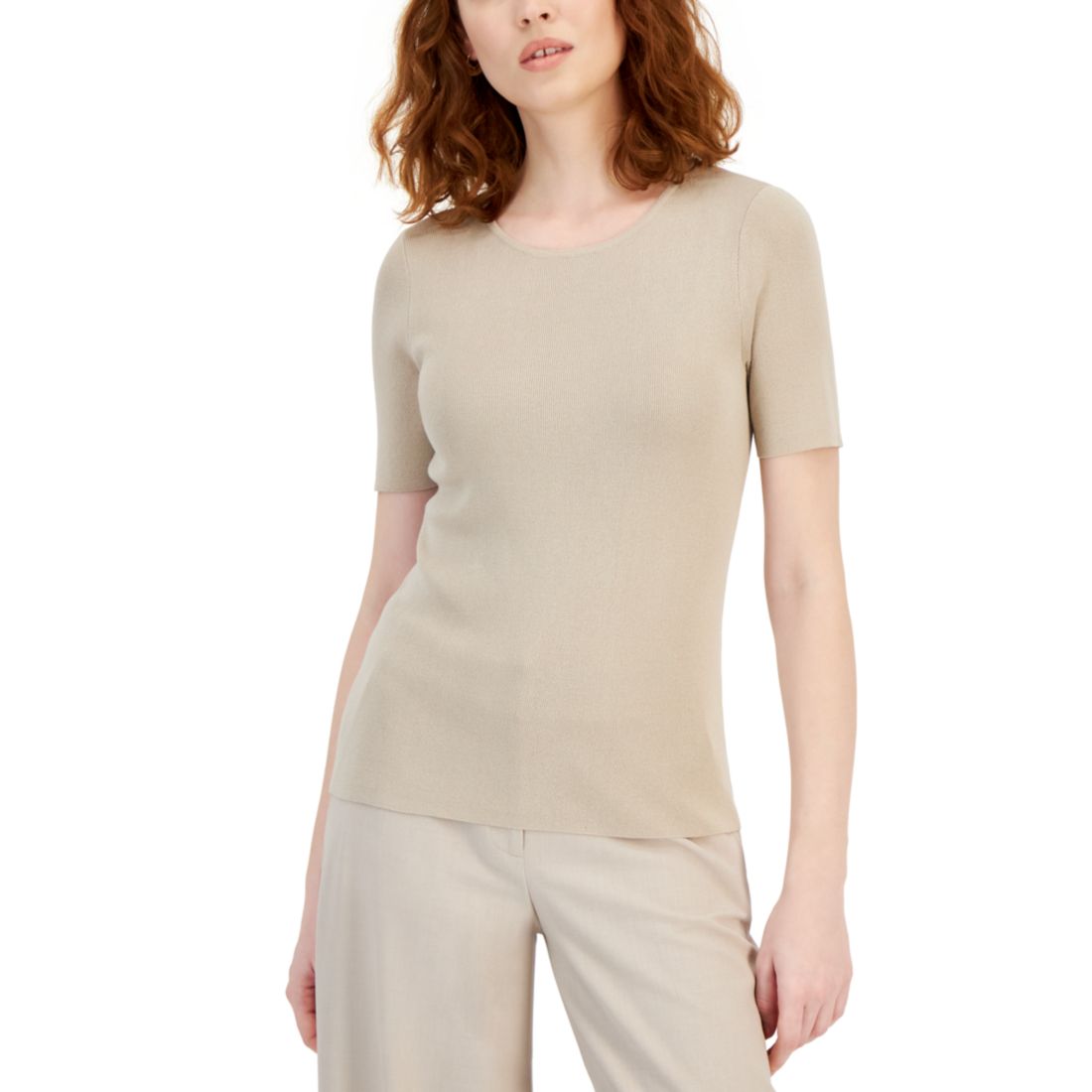 Tahari Asl Women's Fine-Rib Crewneck Sweater T-Shirt, Regular & Petite