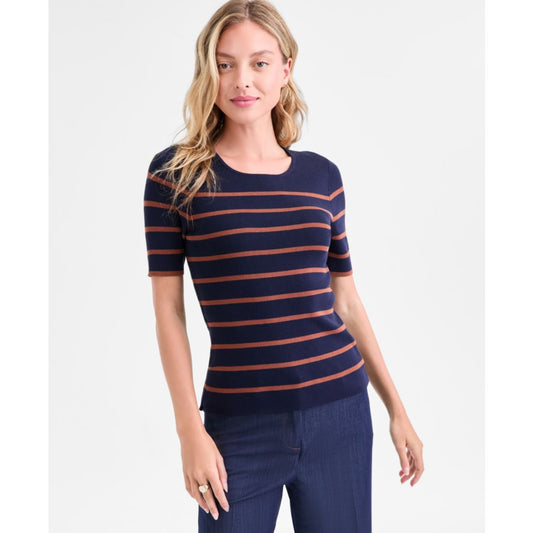 Tahari Asl Women's Striped Short-Sleeve Sweater Tee