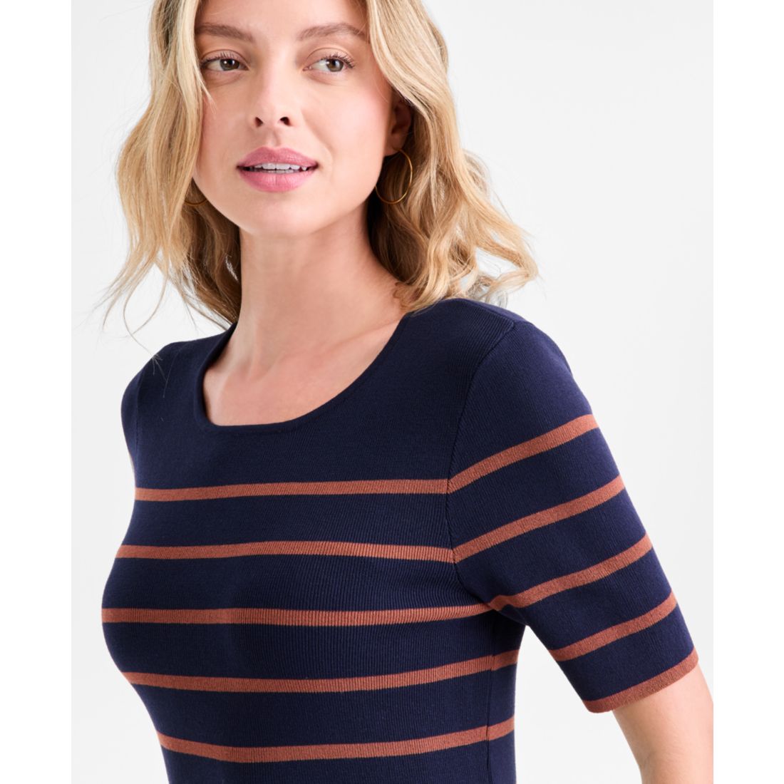 Tahari Asl Women's Striped Short-Sleeve Sweater Tee