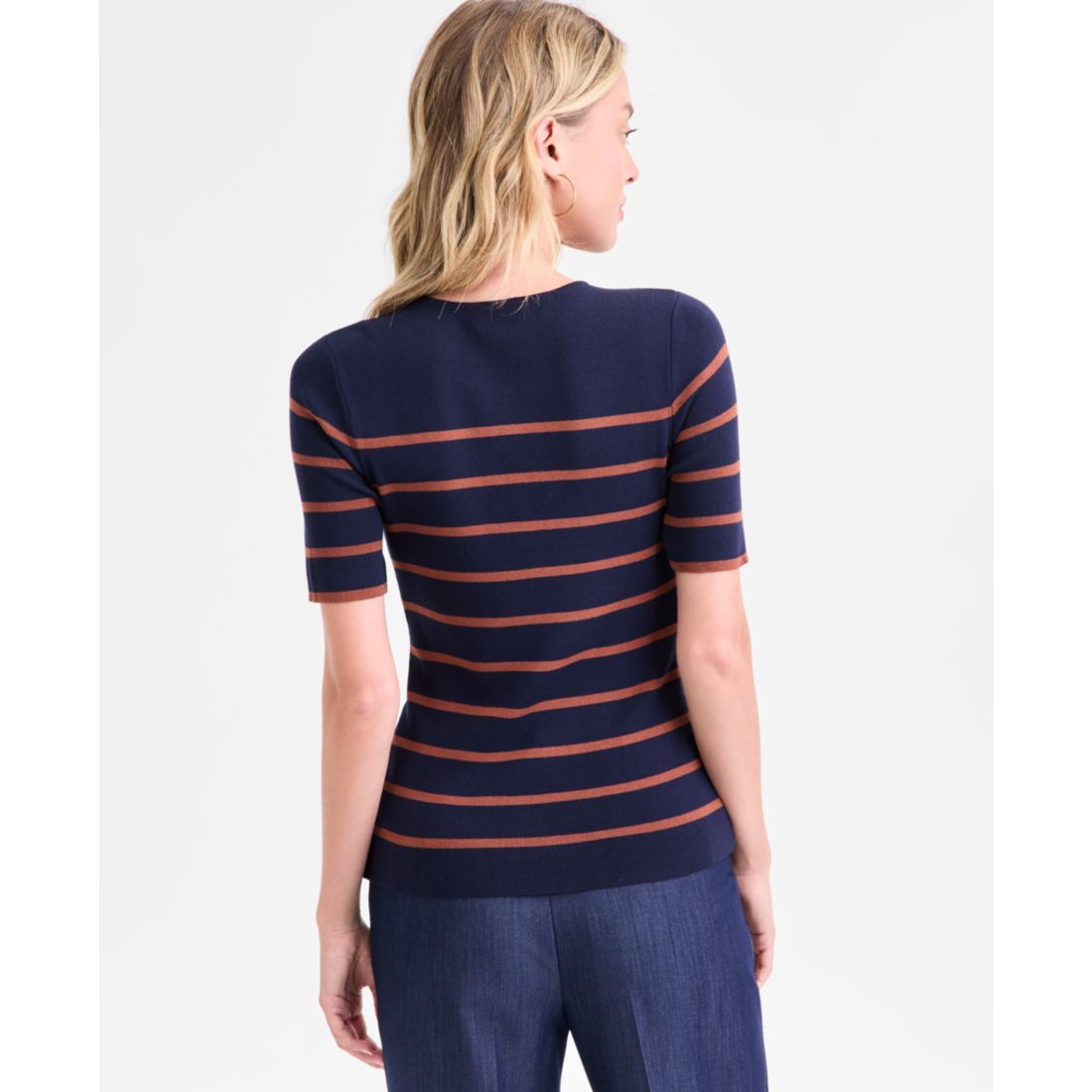 Tahari Asl Women's Striped Short-Sleeve Sweater Tee