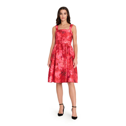 Tahari Asl Women's Square Neck Printed Jacquard Fit and Flare Dress