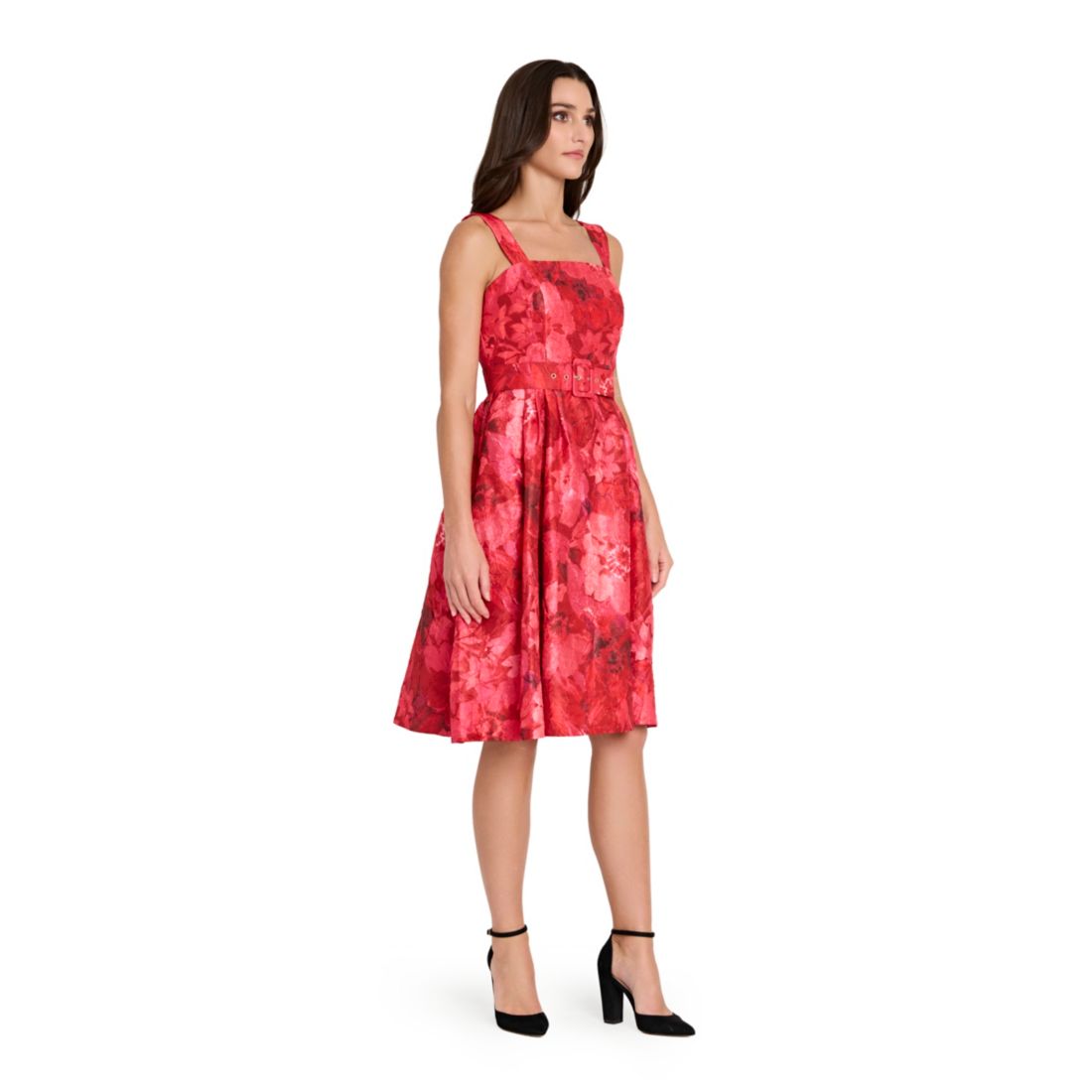 Tahari Asl Women's Square Neck Printed Jacquard Fit and Flare Dress