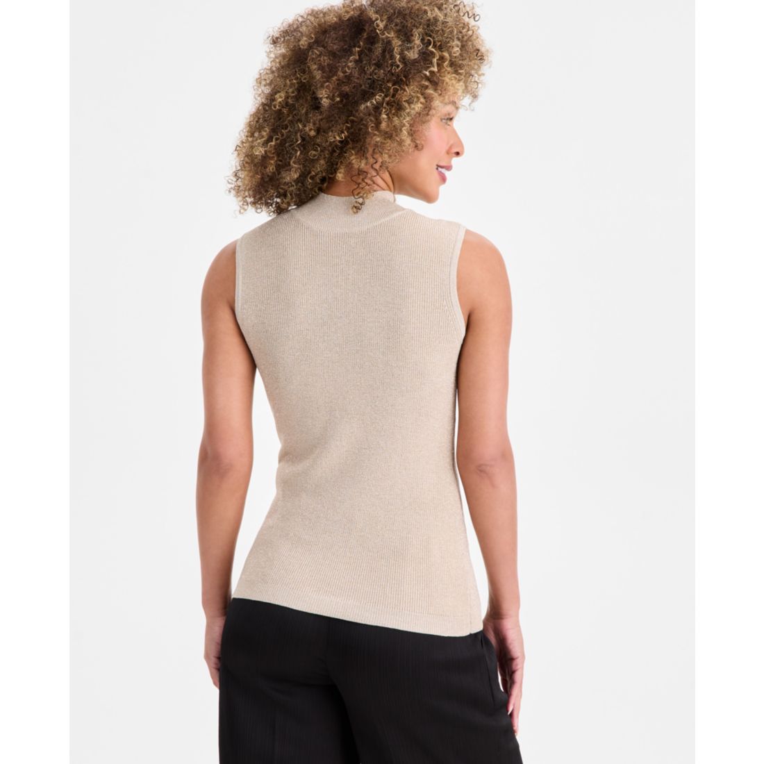 Tahari Asl Women's Metallic Sleeveless Mock-Neck Sweater