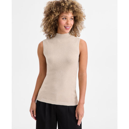 Tahari Asl Women's Metallic Sleeveless Mock-Neck Sweater