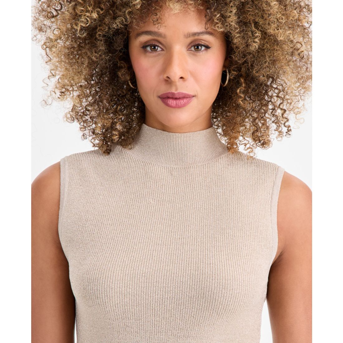 Tahari Asl Women's Metallic Sleeveless Mock-Neck Sweater