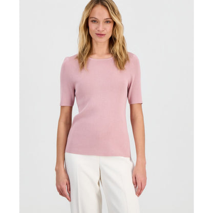 Tahari Asl Women's Fine-Rib Crewneck Sweater T-Shirt, Regular & Petite