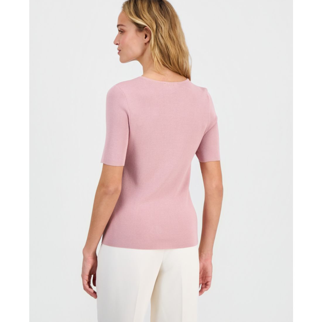 Tahari Asl Women's Fine-Rib Crewneck Sweater T-Shirt, Regular & Petite