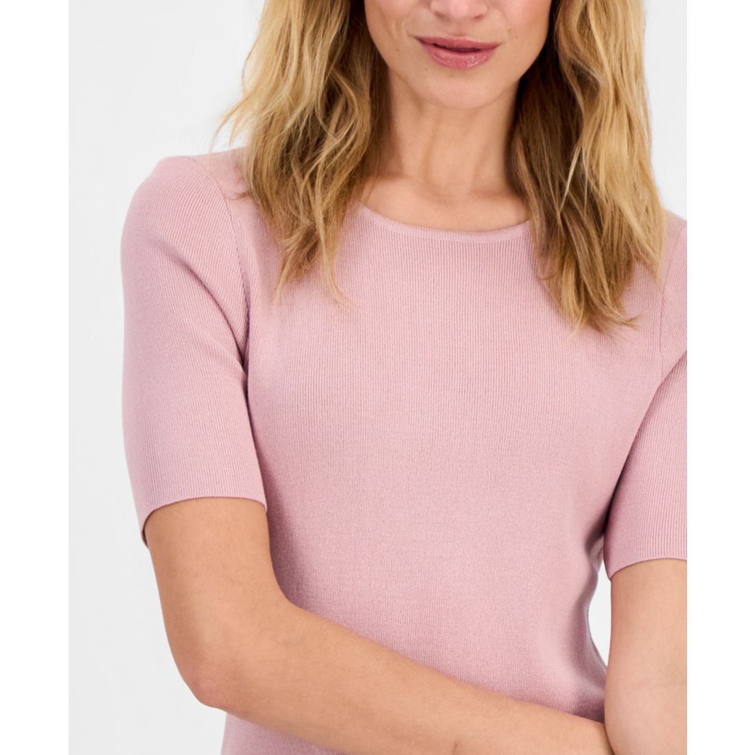 Tahari Asl Women's Fine-Rib Crewneck Sweater T-Shirt, Regular & Petite