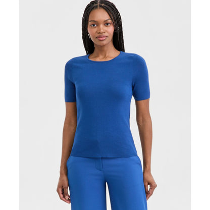 Tahari Asl Women's Fine-Rib Crewneck Sweater T-Shirt, Regular & Petite