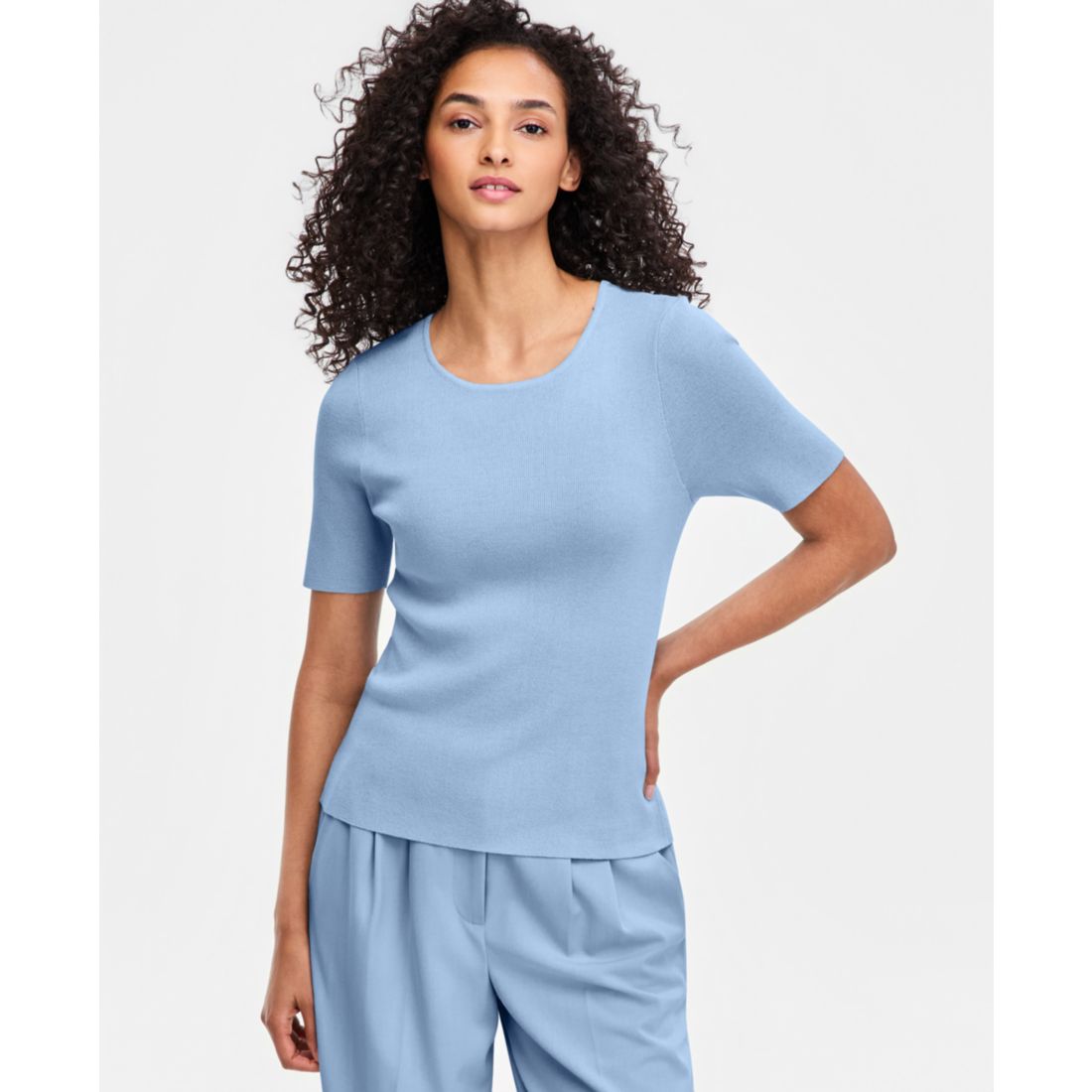Tahari Asl Women's Fine-Rib Crewneck Sweater T-Shirt, Regular & Petite