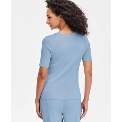 Tahari Asl Women's Fine-Rib Crewneck Sweater T-Shirt, Regular & Petite