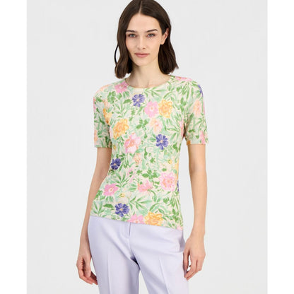 Tahari Asl Women's Floral Printed Scoop-Neck Sweater T-Shirt
