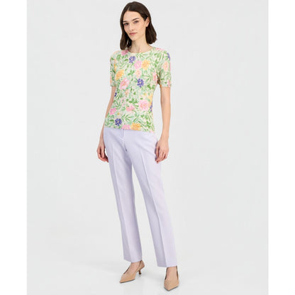 Tahari Asl Women's Floral Printed Scoop-Neck Sweater T-Shirt