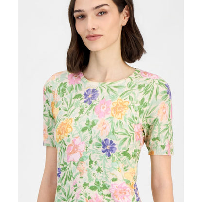 Tahari Asl Women's Floral Printed Scoop-Neck Sweater T-Shirt