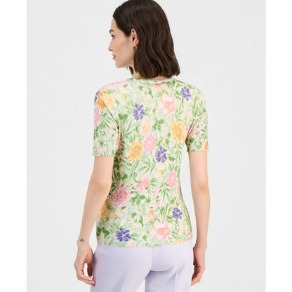 Tahari Asl Women's Floral Printed Scoop-Neck Sweater T-Shirt