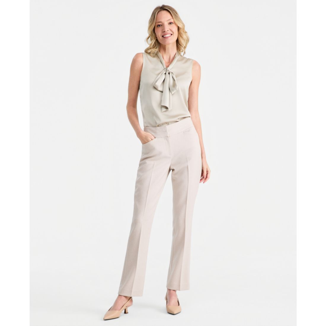 Tahari Asl Women's Tie-Neck Hammered-Satin Top