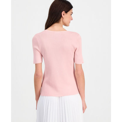 Tahari Asl Women's Fine-Rib Crewneck Sweater T-Shirt, Regular & Petite