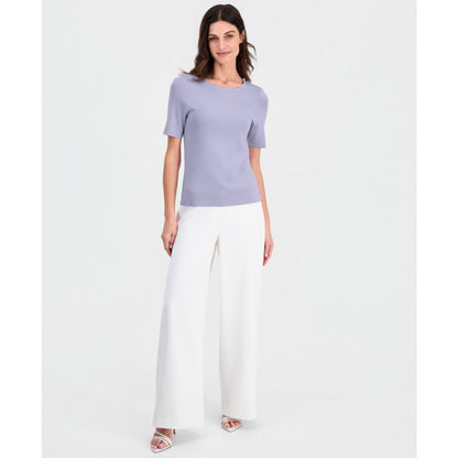 Tahari Asl Women's Fine-Rib Crewneck Sweater T-Shirt, Regular & Petite