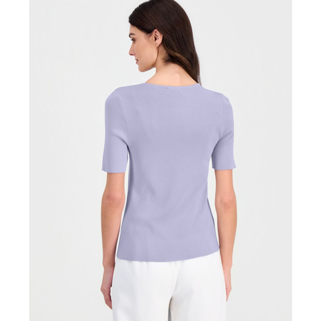 Tahari Asl Women's Fine-Rib Crewneck Sweater T-Shirt, Regular & Petite