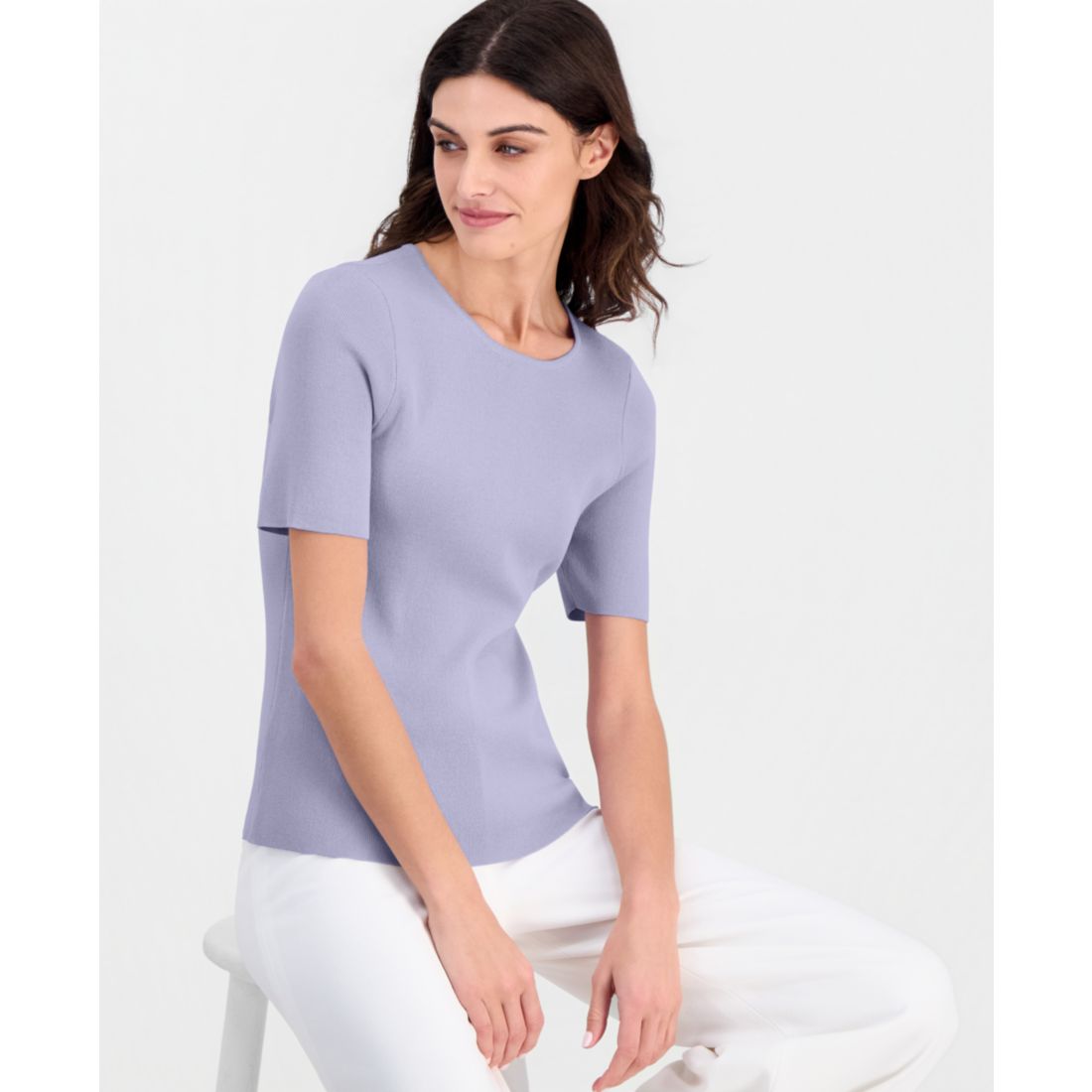Tahari Asl Women's Fine-Rib Crewneck Sweater T-Shirt, Regular & Petite