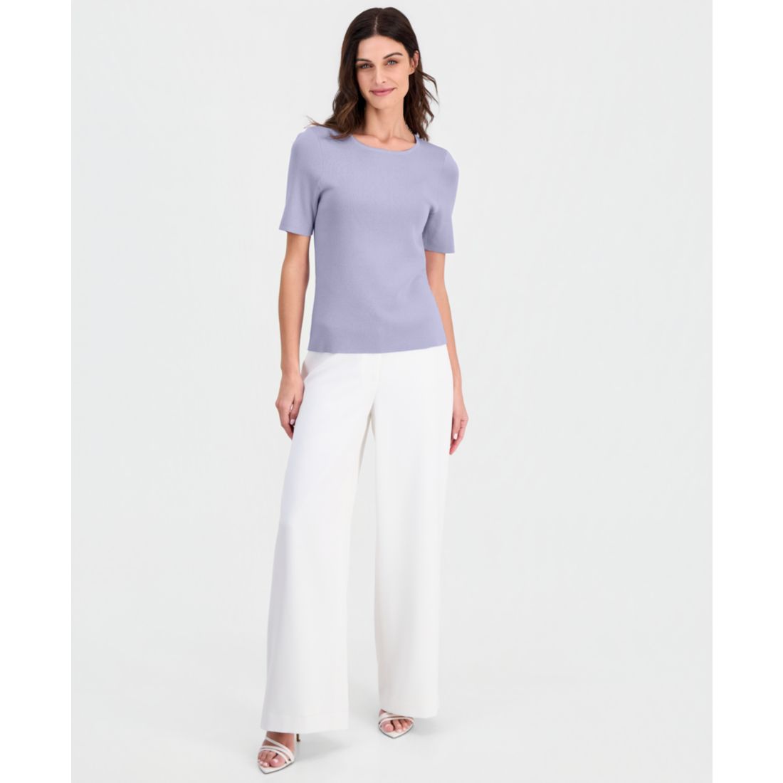 Tahari Asl Women's Fine-Rib Crewneck Sweater T-Shirt, Regular & Petite