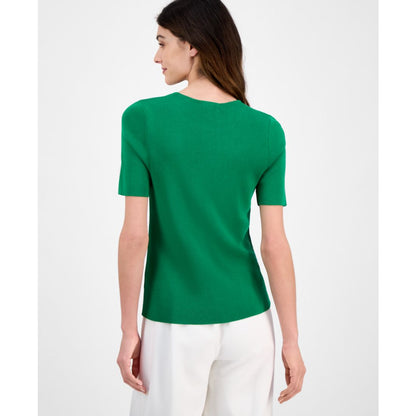 Tahari Asl Women's Fine-Rib Crewneck Sweater T-Shirt, Regular & Petite