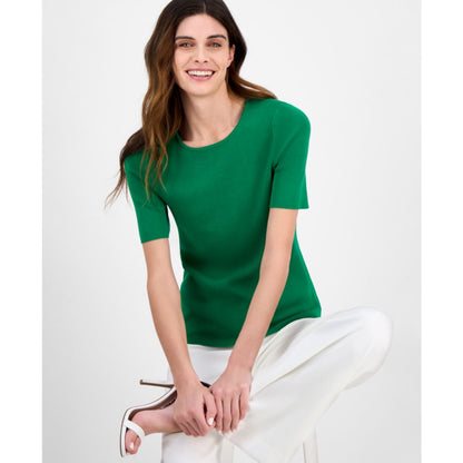 Tahari Asl Women's Fine-Rib Crewneck Sweater T-Shirt, Regular & Petite