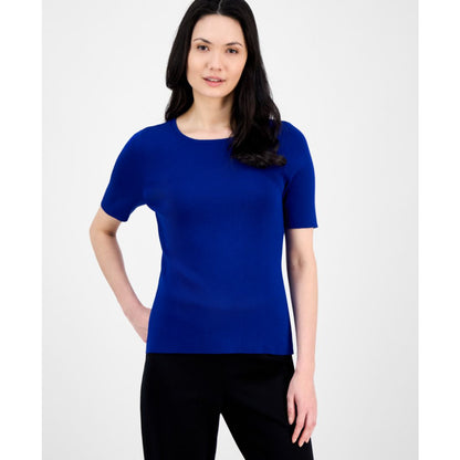 Tahari Asl Women's Fine-Rib Crewneck Sweater T-Shirt, Regular & Petite