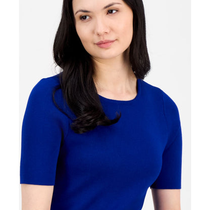 Tahari Asl Women's Fine-Rib Crewneck Sweater T-Shirt, Regular & Petite
